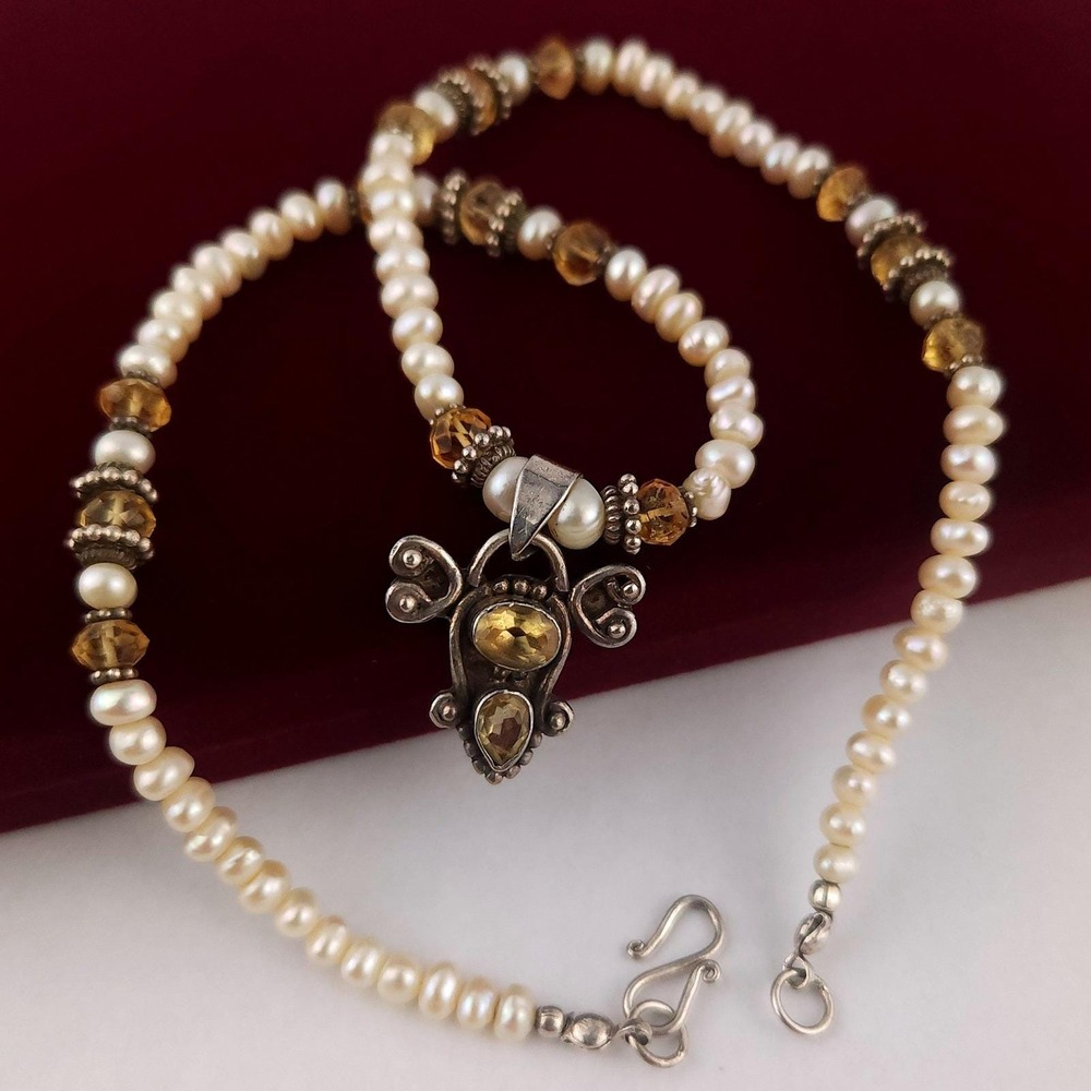 Vintage Necklace Silver Pearl Glass Artisan Handmade Frog Pendant S-Hook Clasp